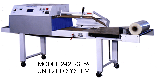 Unitized Shrink Wrapping Machine for heat sealing and shrinking of all films. Model 2428-ST.